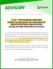 1”X1” PHOTOGRAPH NEEDED PRIOR TO ISSUANCE OF PHILHEALTH ID.